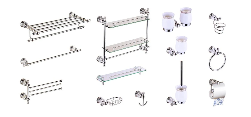 Bathroom Modern Wall Mounted Towel Shelf Towel Bar Chrome Plating Zinc Alloy + Ss201 OEM Factory